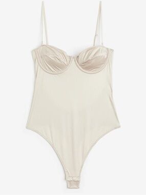 H&M Cream Satin-Trim Bodysuit